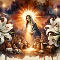 Watercolor artwork capturing the essence of divine intervention in Christianity through symbolic Nativity elements.
